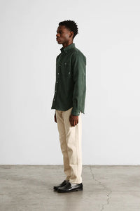 Edmmond Microcord Shirt Plain Dk Green
